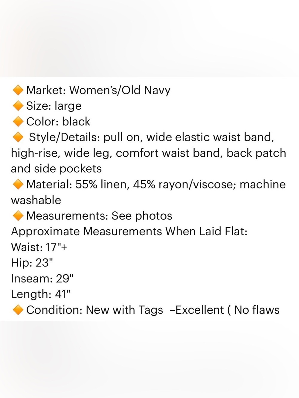 NWT Linen Blend High Rise Wide Leg Pants Comfort Waistband Women’s Large Black - Picture 12 of 12